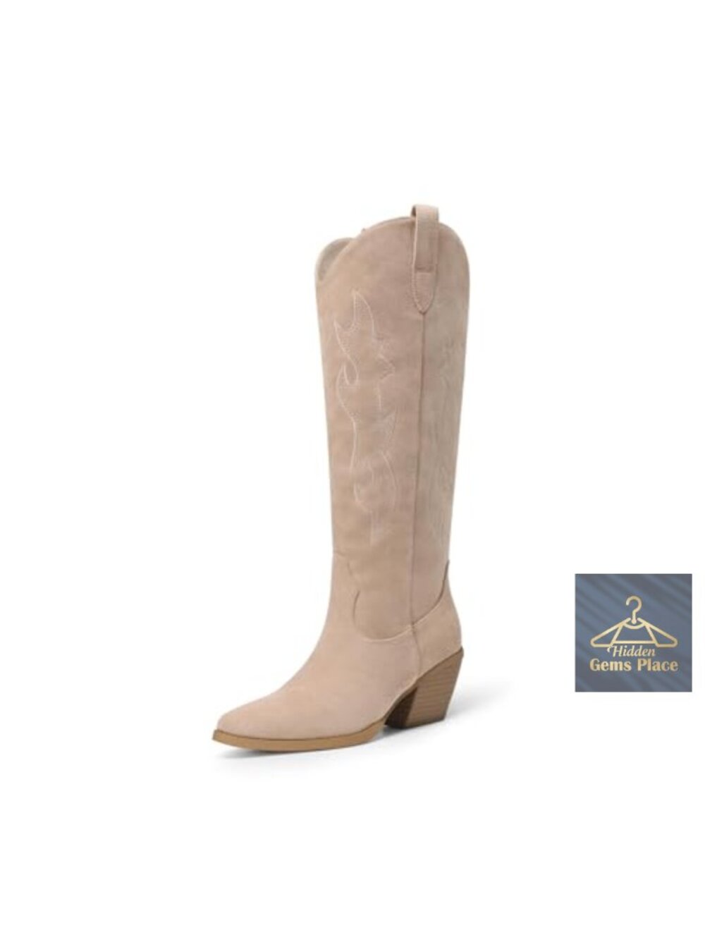 Women's Knee High Cowgirl Boots Faux Suede Pointed Toe Western Heel